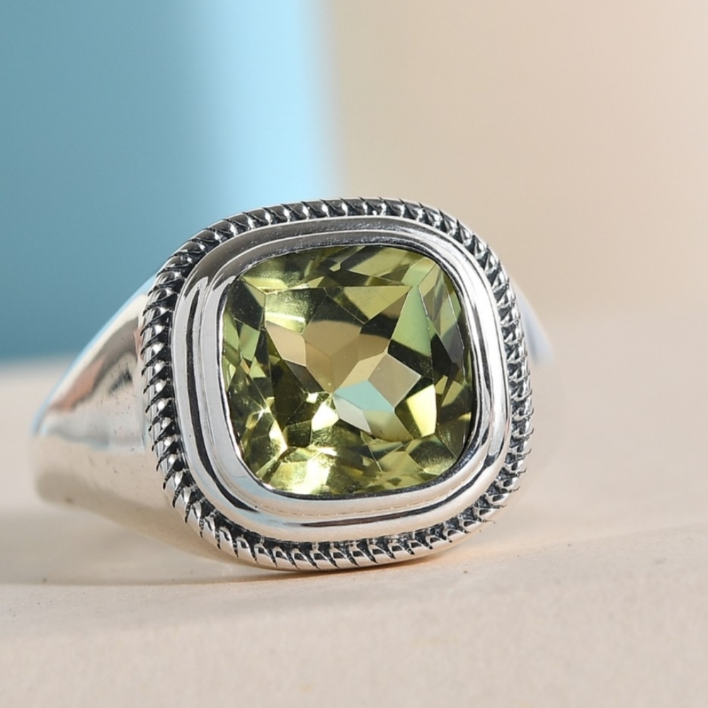 NWT💙HOST PICK💙MENS LEMON QUARTZ ASSCHER CUT GEMSTONE RING - Picture 1 of 4